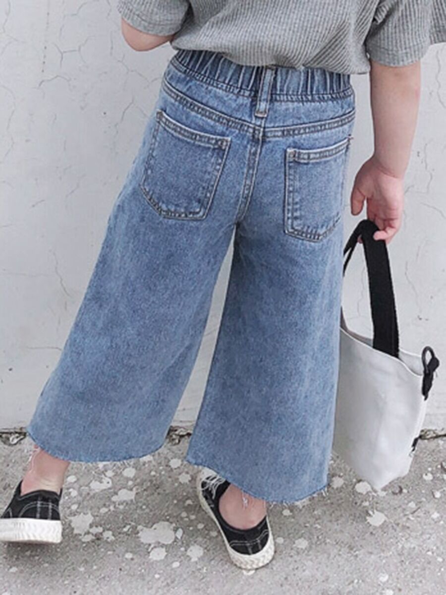 Girl's Ripped Wide Leg Jeans