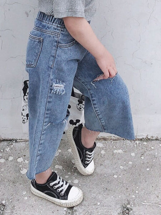 Girl's Ripped Wide Leg Jeans