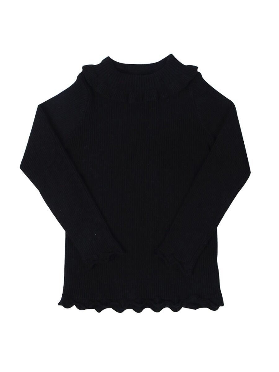 Black Ruffle Knit Turtleneck Sweater