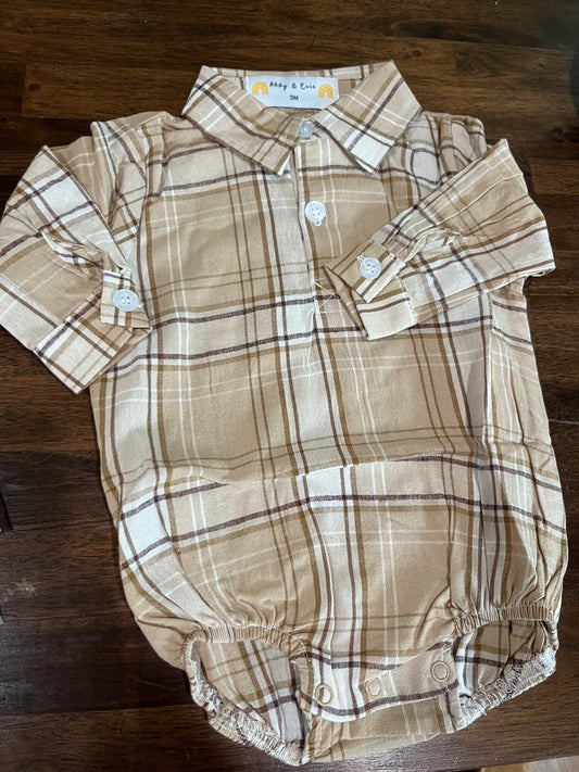 Khaki Plaid Button Bubble