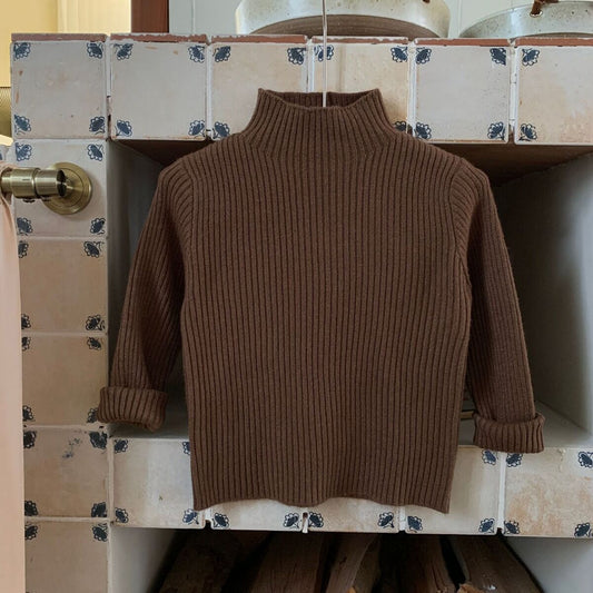 Coffee Ribbed Turtleneck Sweater