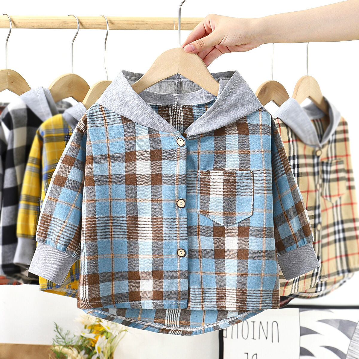 Blue Plaid Flannel Hoodie