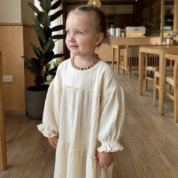 Beige Ruffled Linen Dress