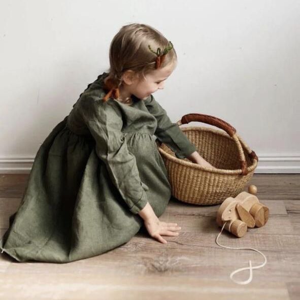 Olive Linen Longsleeve Dress