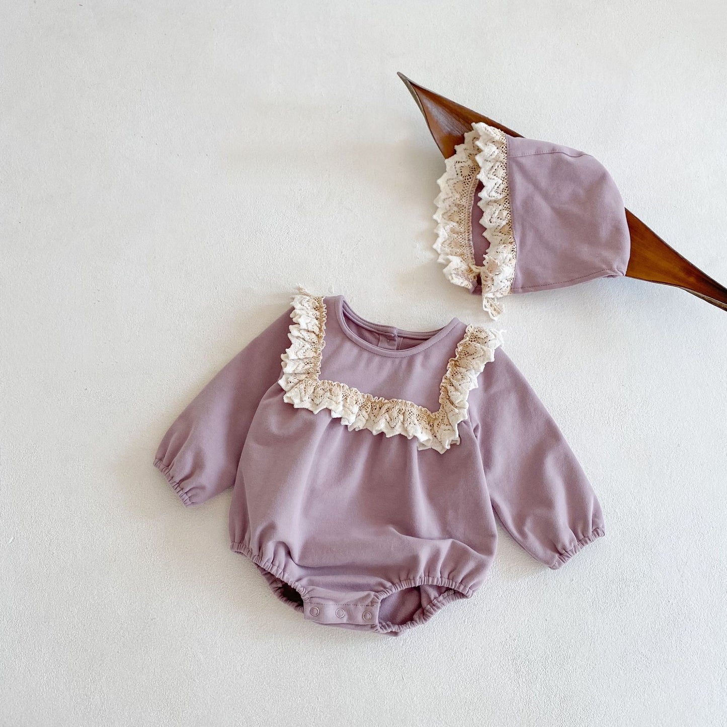 Purple Lace Ruffle Long Sleeve Romper Set