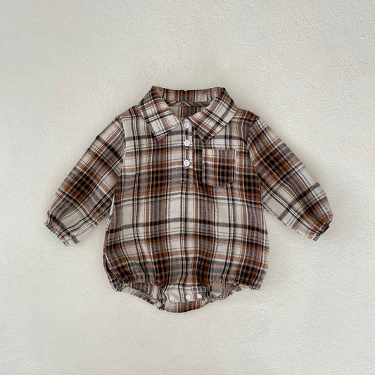 Brown Plaid Flannel Romper